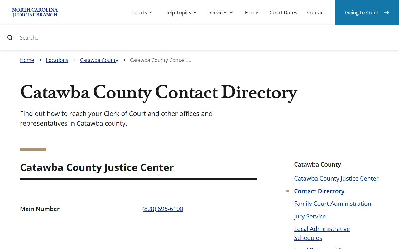 Catawba County court records contact directory for court dates and offices