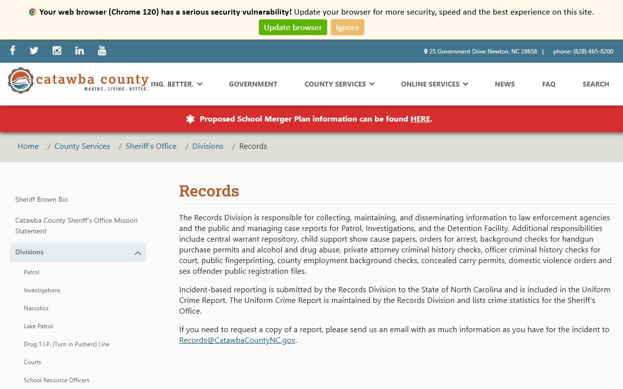 Catawba County arrest records Sheriff Records Division