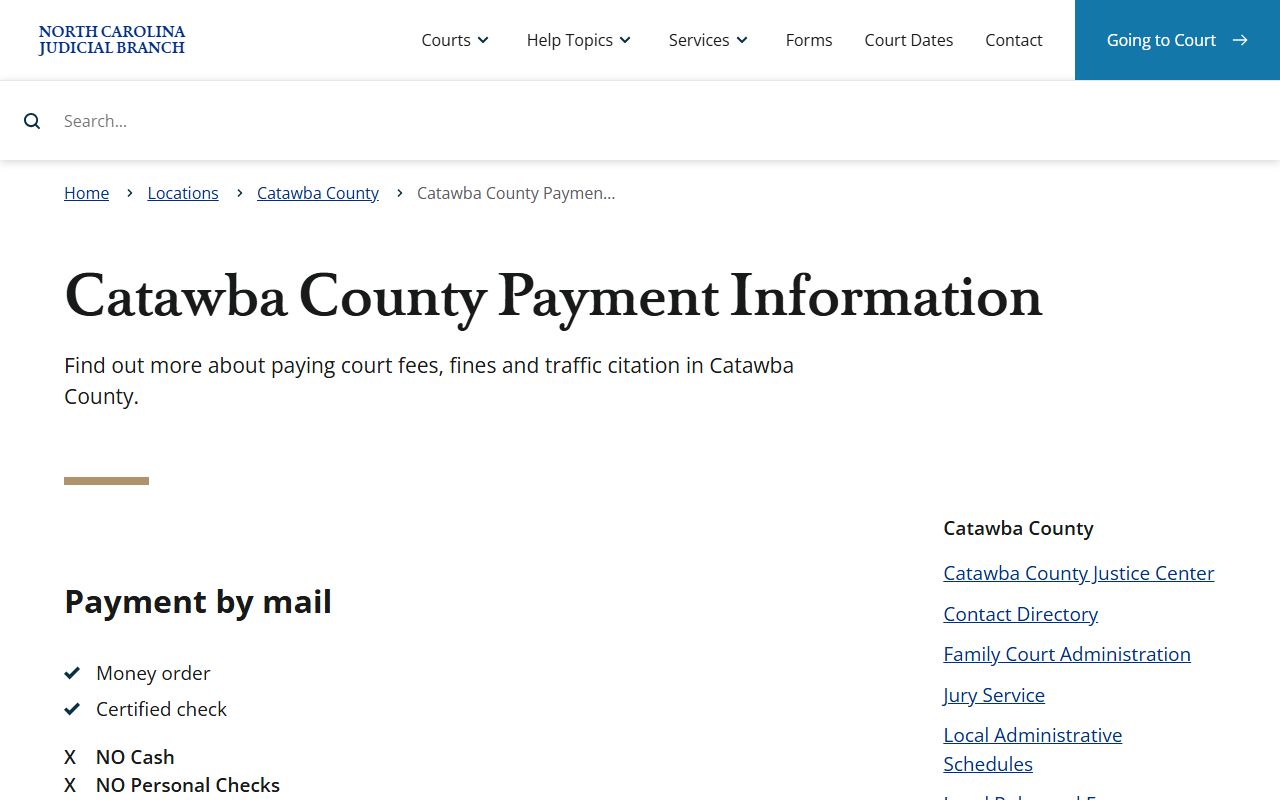 Catawba County court dockets payment information