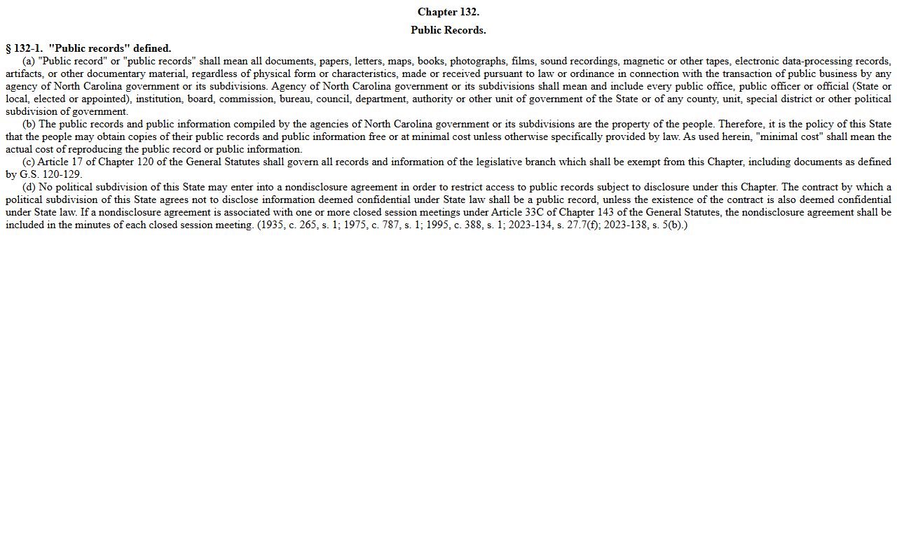 Catawba County court records G.S. 132-1 public records definition