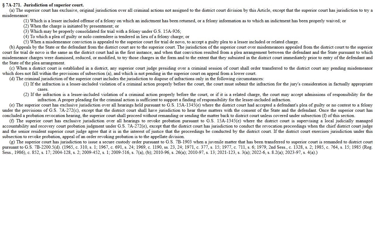 Catawba County criminal court records G.S. 7A-271 Superior Court criminal jurisdiction