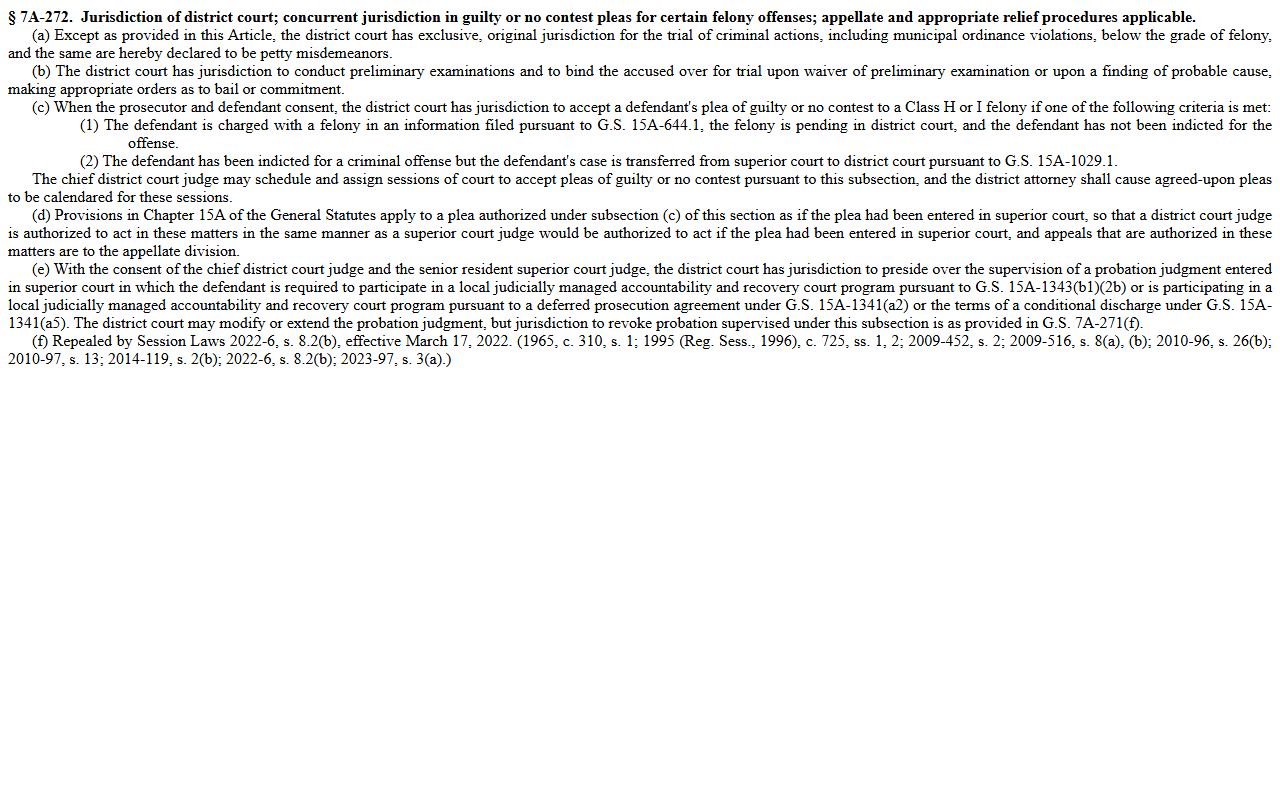 Catawba County criminal court records G.S. 7A-272 District Court criminal jurisdiction