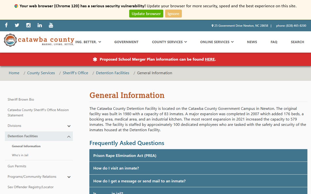 Catawba County inmate records detention facility information