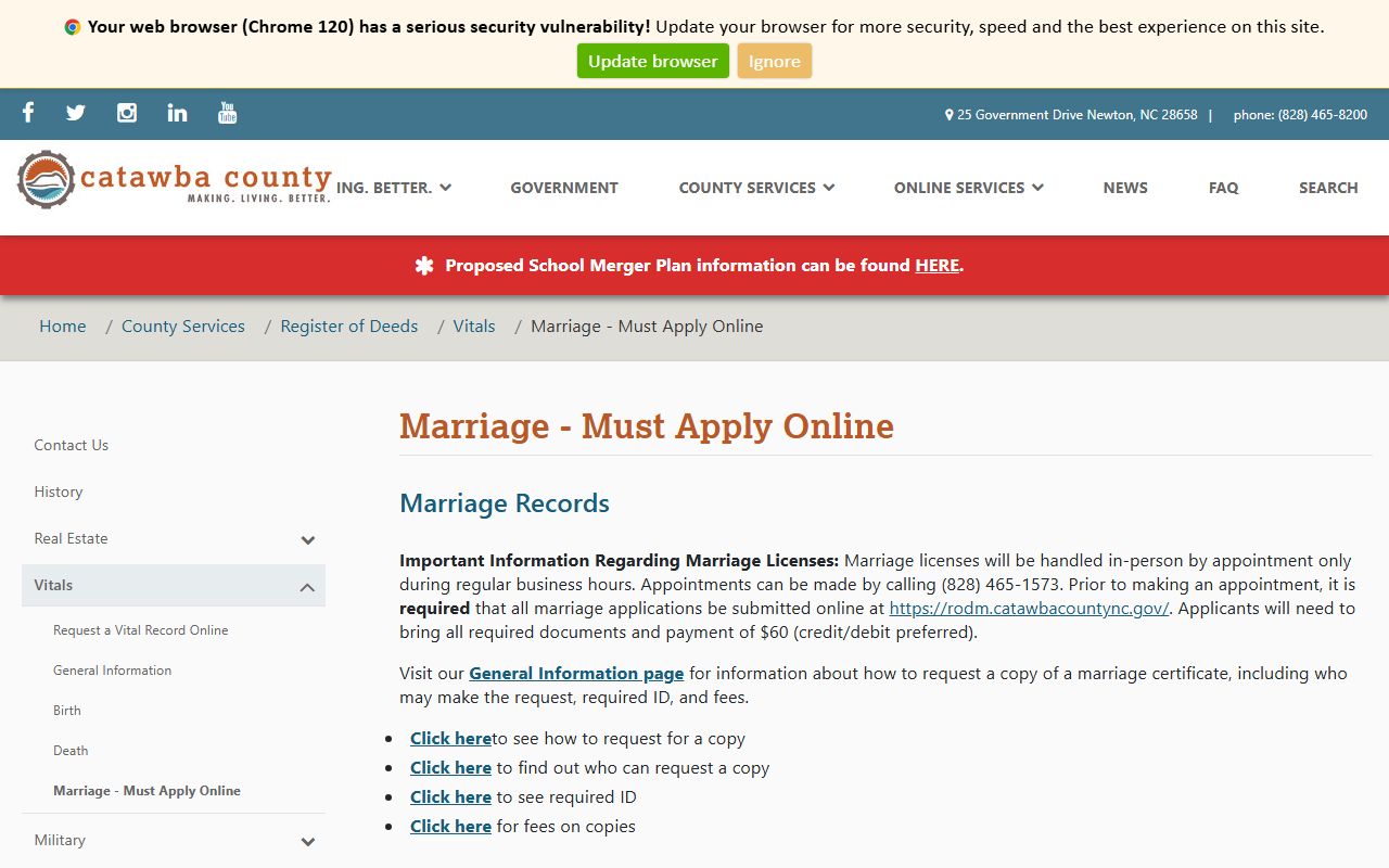 Catawba County marriage records marriage application requirements