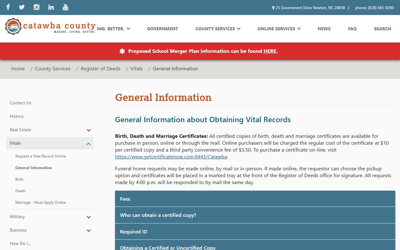 Catawba County marriage records vital record copy guidance