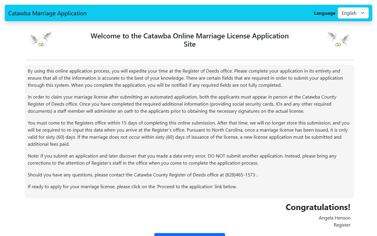 Catawba County marriage records online application portal