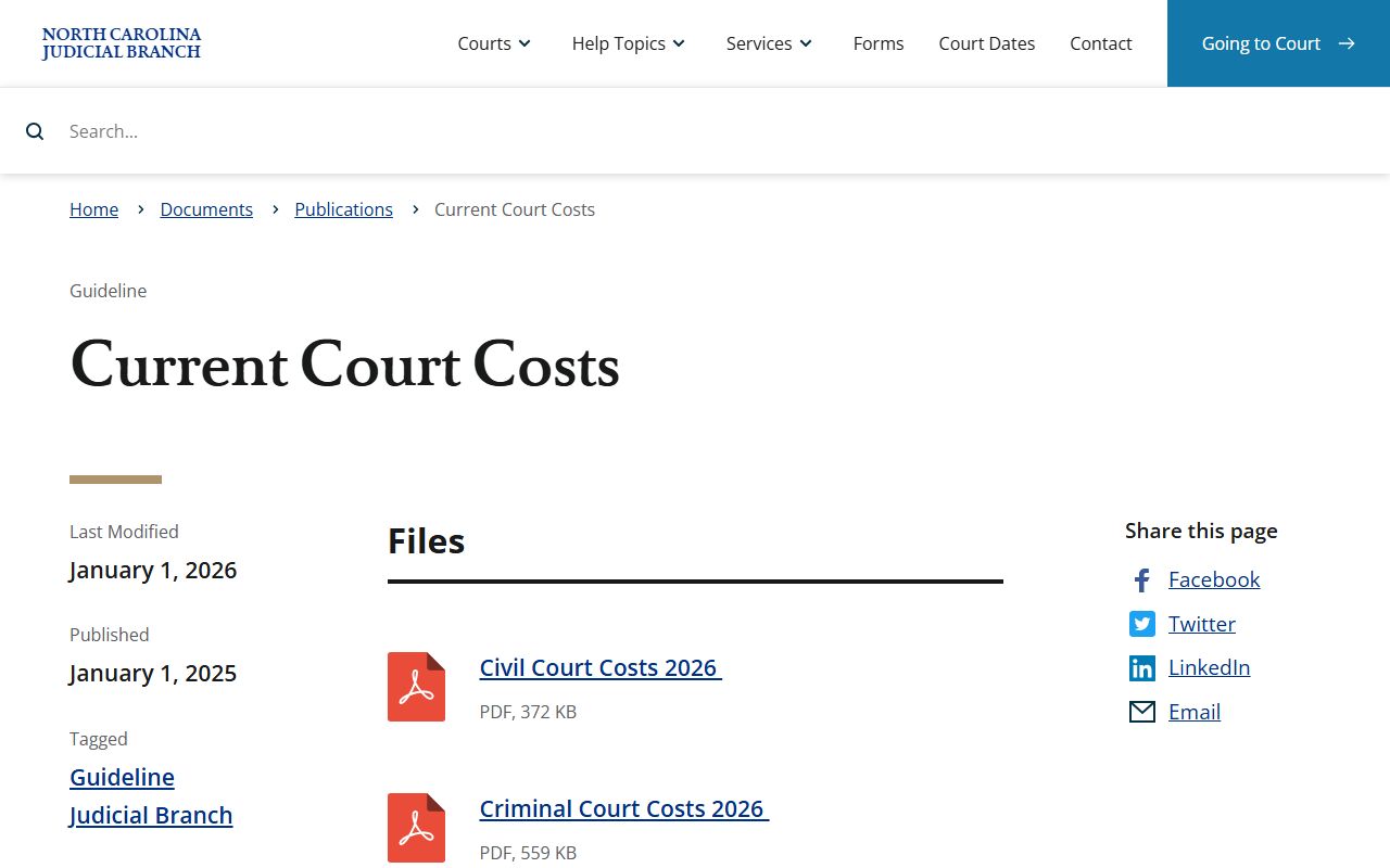 Catawba County probate records current court costs publication