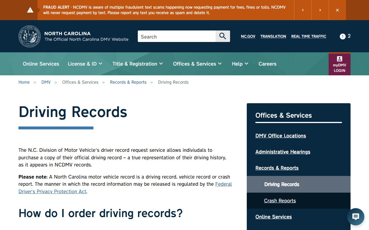 Catawba County traffic court records and NCDMV driving record requests