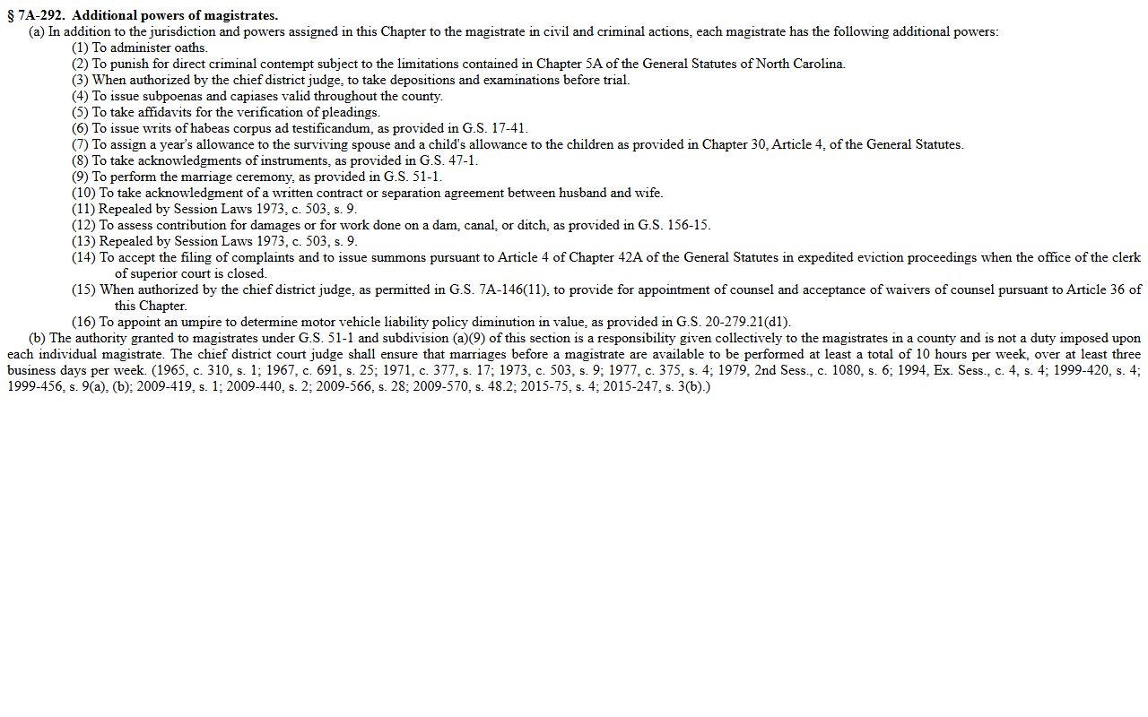 Catawba County warrant records and North Carolina magistrate powers statute